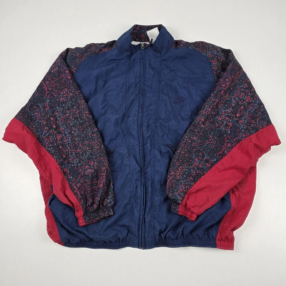 VTG 90s Nike Jacket Mens XL Blue Red Full Zip Colorblock Windbreaker Retro